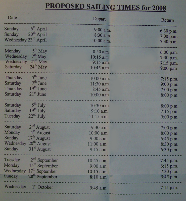 Steep Holm Sailing Dates and times for 2008